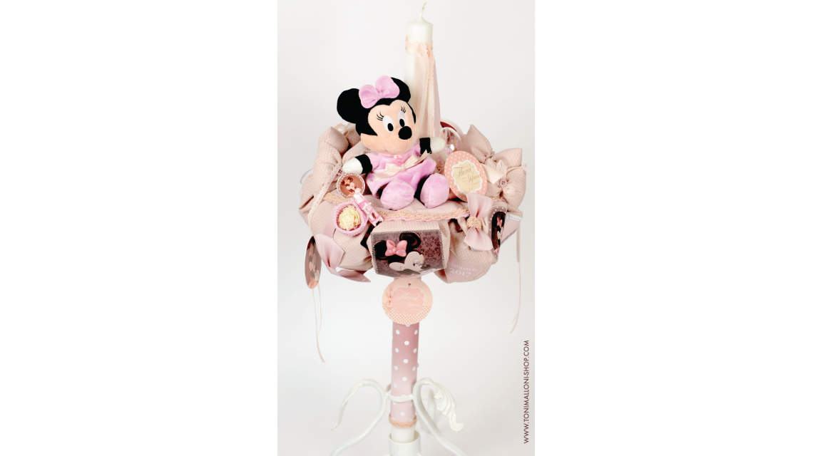 Lumanare de botez pentru fete cu jucarie de plus Minnie Mouse, 65x4cm, Lady Minnie  2